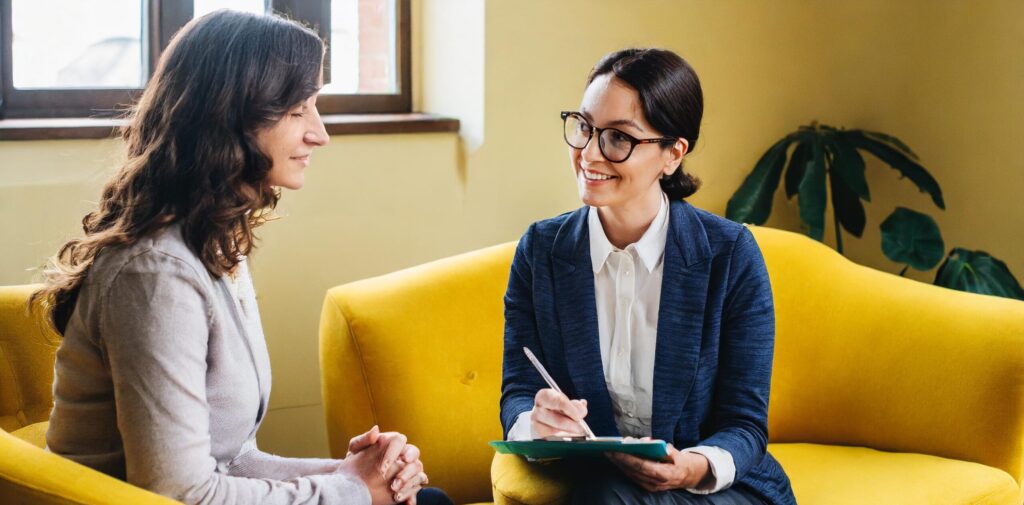 a counsellor doing assessment with person in clinic